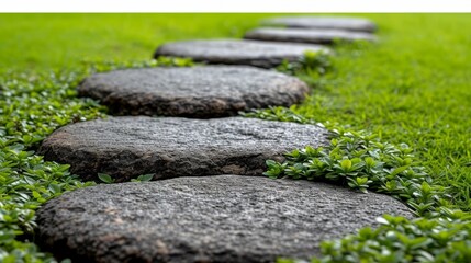 Sticker - Grass growing up between the stones of a botanical garden path.