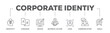 Corporate identiy banner web icon illustration concept with icon of creativity, language, design, business culture, logo, communication and goals