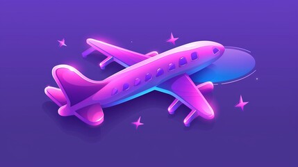 Wall Mural - Dynamic holographic airplane icon with stunning shining effects floating in the air