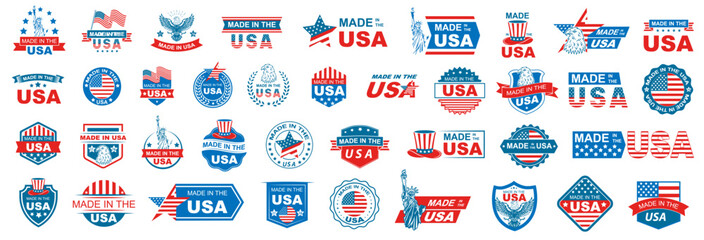 Set of various Made in the USA graphics and labels icon