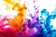 Colored ink dancing on a white background Concept of artistic creativity and fluid motion