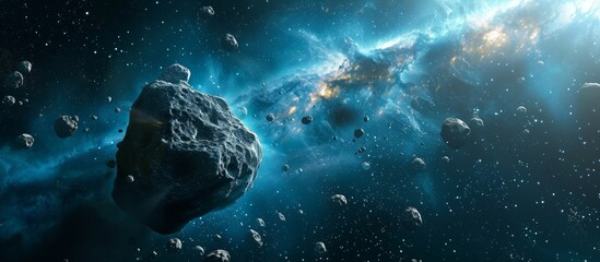 Wall Mural - concept in science fiction: meteorites on remote planets and asteroids in far-off solar systems in d