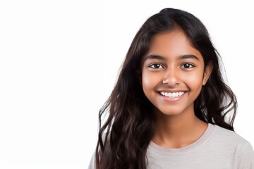 Wall Mural - Medium shot portrait of an Indian child female against a white background