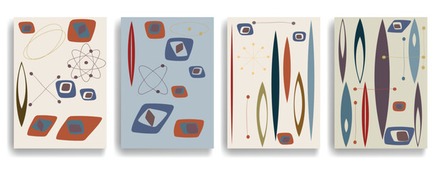 Vintage poster with mid century modern design elements . Wall art , home deco . Vector abstract shape.