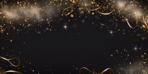 Wall Mural - black golden blank frame background with confetti glitter and sparkles