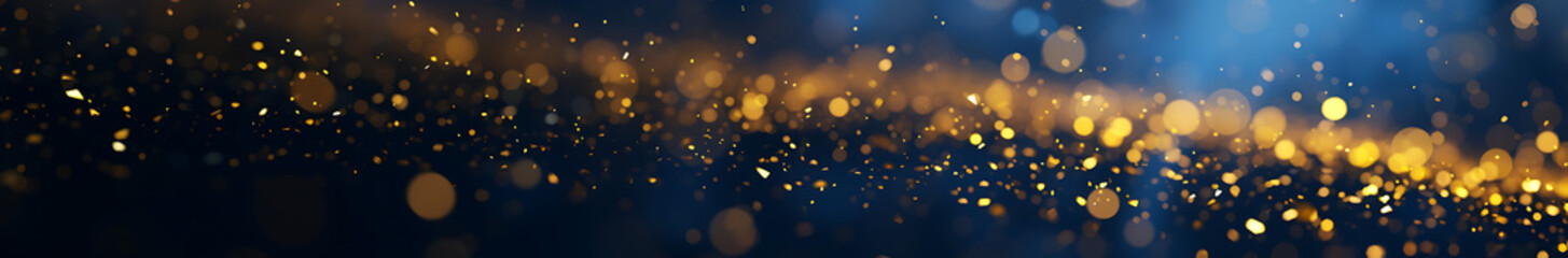 Wall Mural - abstract background with Dark rich blue and gold particle. Christmas Golden light shine particles bokeh on navy blue background. Gold foil texture. Holiday concept.
