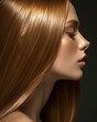 © Nicola - side view of a woman with  shining straight ginger hair - ai-generated