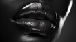 Close up view of beautiful woman glossy lips and smooth skin, macro shot of a beauty's bottom face.
