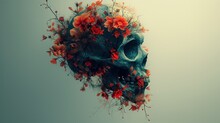 A Skull With Flowers On It's Head Is Shown In The Middle Of An Image Of A Skull With Flowers On It's Head.