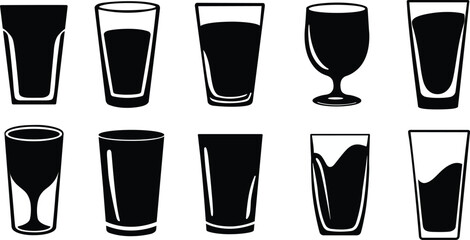 Glass silhouettes set. Set of glasses. Vector illustration