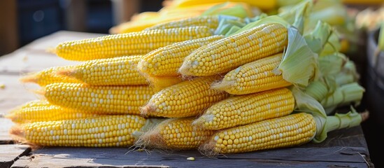 Wall Mural - Multiple baby corn cobs arranged on a table.