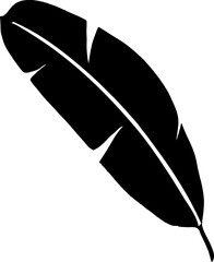 Wall Mural - Hand drawn silhouette of banana palm leaf isolated on background. Black white icon. Vector doodle illustration. Floral plant, tropical jungle clipart for cards, web.