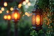 Background of calming lanterns, perfect for a Ramadan-themed backdrop. Islamic greeting card template with Ramadan for wallpaper design