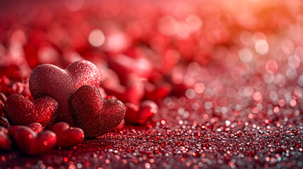 Wall Mural - Valentine's day background with red hearts on bokeh background