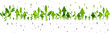 Financial decorative horizontal border. Vector green divider from dollars, data signs and growthing leaves.