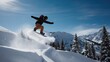 © Svetlana - Snowboarder performing a jump against mountain backdrop