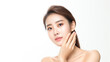 © BlazingDesigns - Beautiful young asian woman with perfect skin touching her face. Facial treatment. Cosmetology, beauty and spa concept.