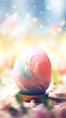 Wall Mural - Painted Easter egg in pastel colors with delicate wave floral design. Easter greeting card, phone wallpaper