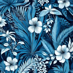 illustrated vintage blue tropical flower--3:2