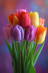 Wall Mural - Beautiful colorful bouquet of tulips closeup. Vibrant pleasant warm colors.