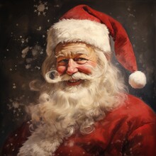 Vintage Santa Claus With Long Beard And Red Hat. Retro Image Of An Old Person Dressed As St. Nick
