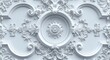 Victorian-style white decorative elements on 3D ceiling wall wallpaper, complemented by a frame-like background.