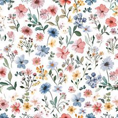 Wall Mural - little flowers, watercolor style, large white open background