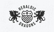 Dragon vintage logo. Heraldic crest  template logo with standing Dragons. Label, badge, emblem for Coat of Arms, Vintage Crest, Luxury logo. Vector illustration