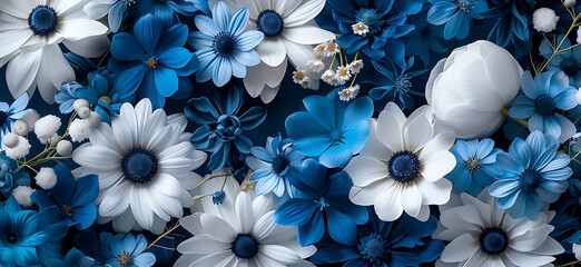 Wall Mural - background portrait with blue and white flowers photo