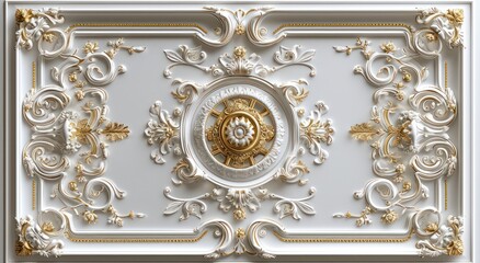 3d wallpaper for ceiling with white golden decoration model. victorian style and decorative frame ba
