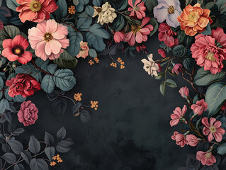 Wall Mural - black background wallpaper with colorful flowers in t