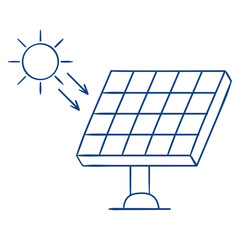 A solar panel receives energy from the sun. Hand drawn vector illustration.