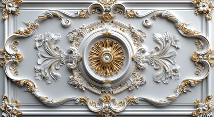 transform your ceiling with opulent white-golden 3d wallpaper set against a victorian-style decorati