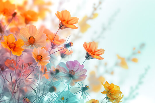 colorful flowers growing on a white background in