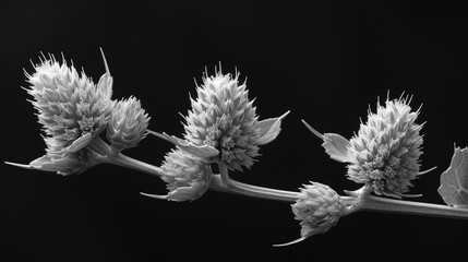 Poster - A sleek, modern tattoo design showcasing stylized burdock burrs in sharp, black ink against skin,