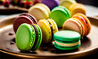 different macarons on a plate. Selective focus.