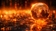 Illuminated globe against a digital financial backdrop, depicting global economy, international business or worldwide markets.
