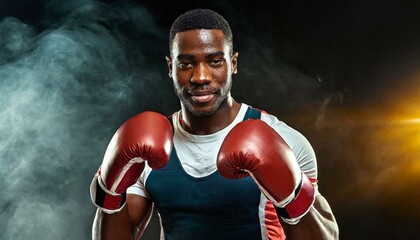  muscular handsome male boxer in boxing gloves on a black background