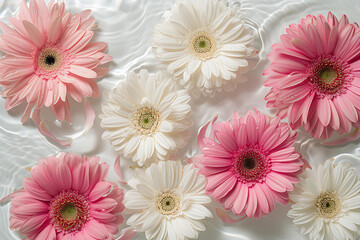 Wall Mural - more than 100 beautiful pink and white gerber daisies