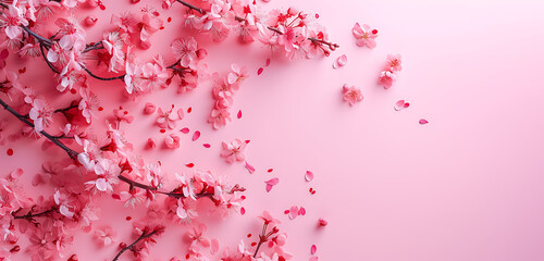 Wall Mural - pink floral arrangement on pink background with copy 