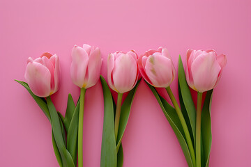 Wall Mural - pink tulips on pink background in