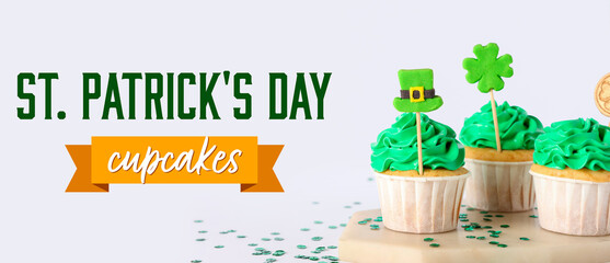 Festive banner for Happy St. Patrick's Day with cupcakes