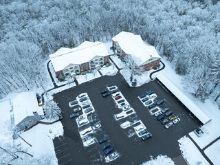 Poster - aerial view of apartment building community after snow