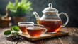 © Your Hand Please - Teapot with two cups of tea on table, symbolizing cozy moments and sharing