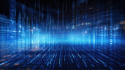 Technology futuristic background. Scientific technology data of binary code transmission and network of connectivity concept with digital glowing binary code matrix 