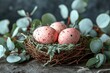 © yuliachupina - Idea for an Easter card featuring an egg nest and eucalyptus