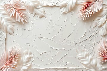 Wall Mural - abstract white palm leaves natural on textured background