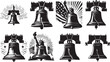 Liberty Bell Silhouette, Liberty Bell Vector For Patriot Day Flat,Freedom Bell Flag Silhouette