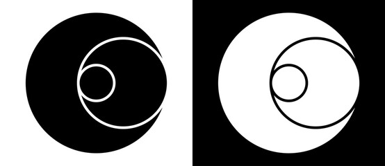 Poster - art circle shape as symbol, logo or icon. a black figure on a white background and an equally white 