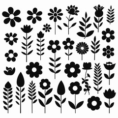 Poster - a diverse collection of black flower silhouettes showcasing various floral shapes and patterns on a 